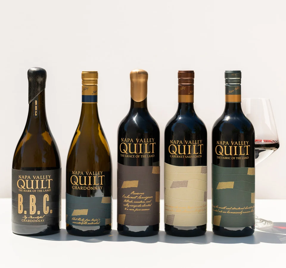 Napa Valley Quilt wines, five bottle line up.